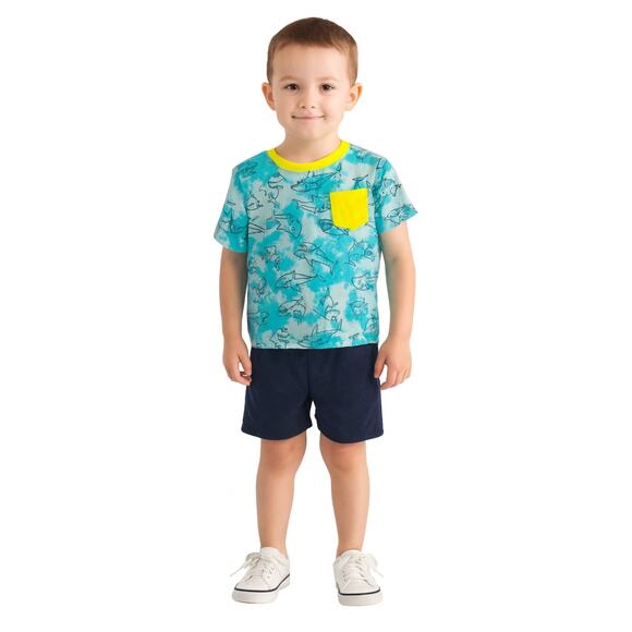 Wonder Nation Boys Shark Print Tee Shirt with Yellow Pocket – Size 4T NWT - Picture 1 of 5